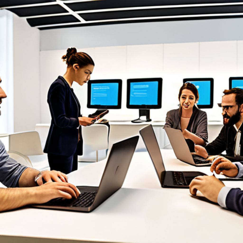 ** A diverse group of professionals attending a modern workshop, actively participating in discussions and using laptops. The atmosphere is collaborative and energetic, emphasizing continuous learning and skill development. Include visual elements representing online courses and networking opportunities. The setting should look like a modern co-working space in Milan.

**