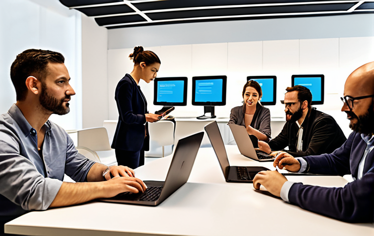 ** A diverse group of professionals attending a modern workshop, actively participating in discussions and using laptops. The atmosphere is collaborative and energetic, emphasizing continuous learning and skill development. Include visual elements representing online courses and networking opportunities. The setting should look like a modern co-working space in Milan.

**