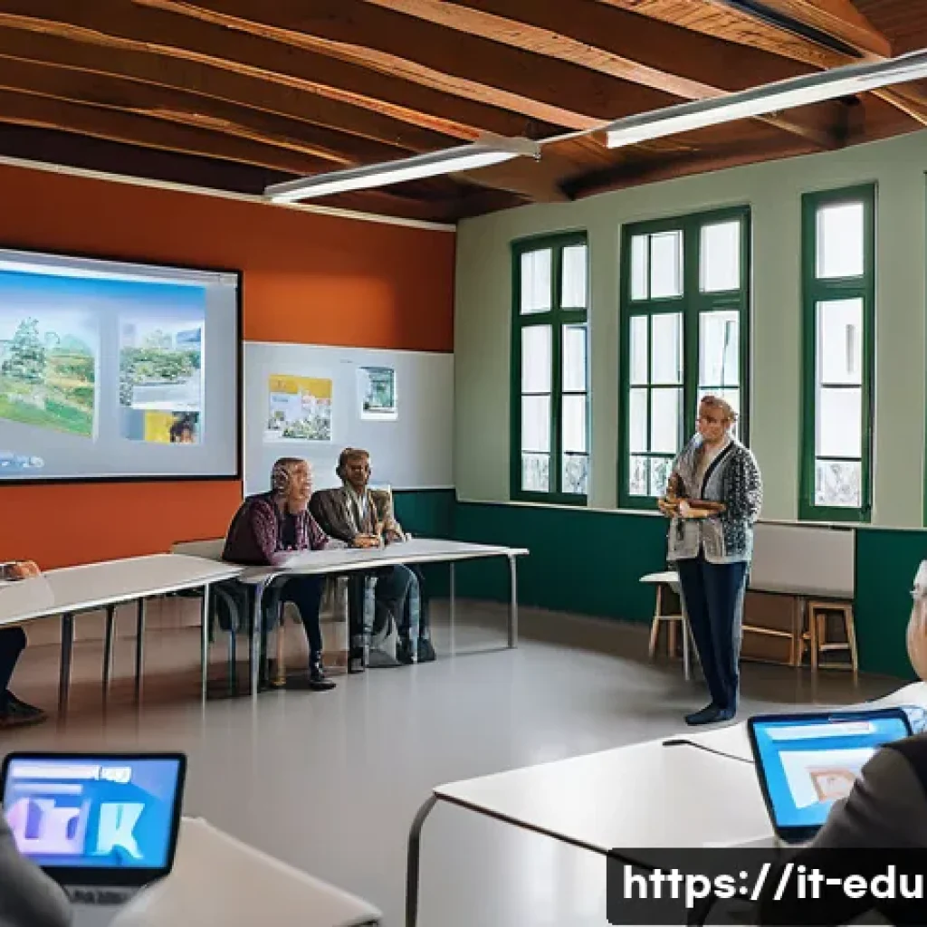 평생교육사와 평생교육 홍보 전략 - A diverse group of adults in a modern Italian community center engaged in a collaborative workshop a...