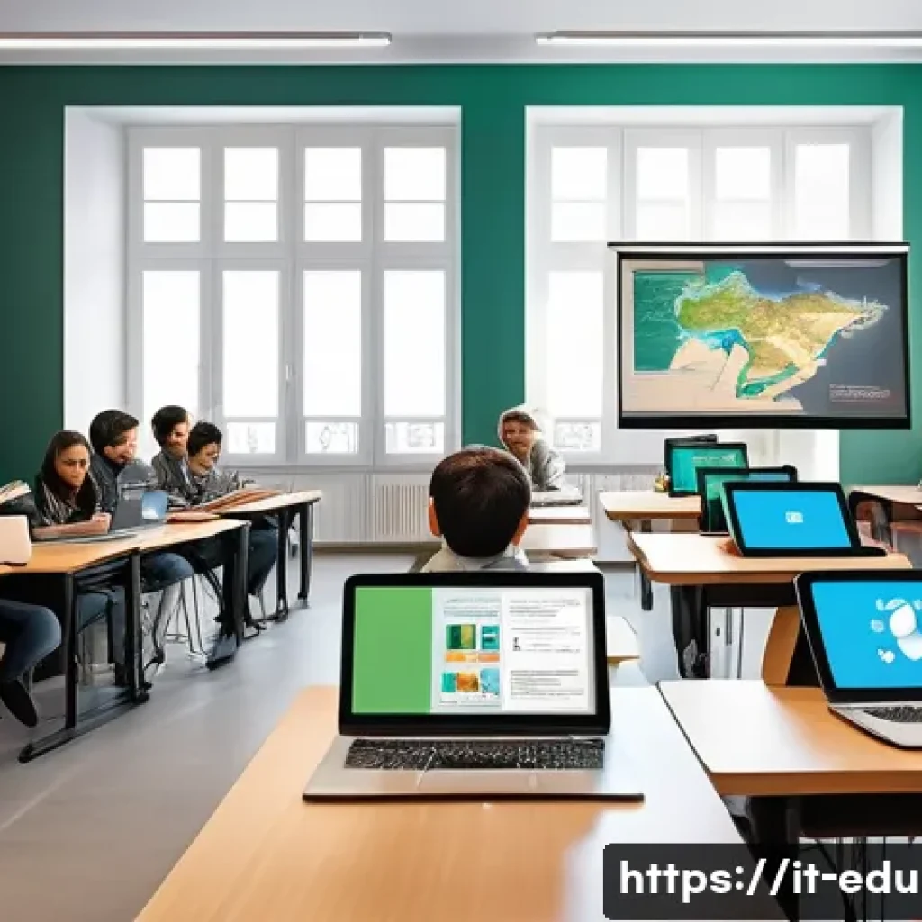 평생교육사와 교육정책 변화 사례 - A modern digital classroom scene in Italy, showing diverse adult learners engaged in an e-learning s...