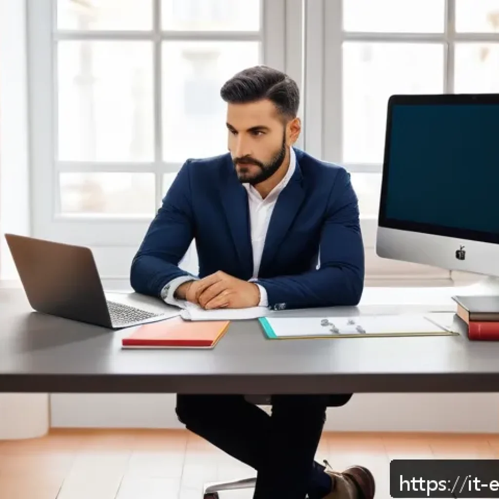 평생교육사 자격증 갱신 방법 - A modern Italian educator working at a sleek home office desk, surrounded by digital devices like a ...