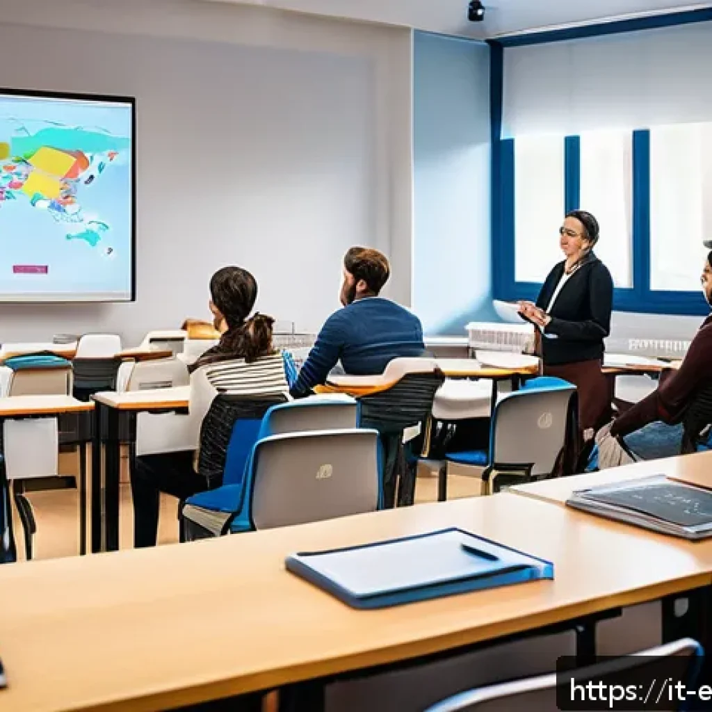 평생교육사와 학습자 분석 방법 - A diverse group of adult learners in a modern Italian classroom setting, engaged in active listening...
